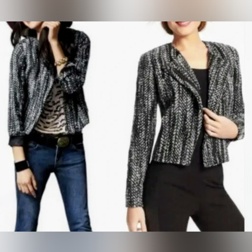 CAbi Black and White Tweed Herringbone Blazer Size 4